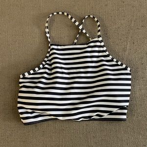 Striped High Neck Swim Top